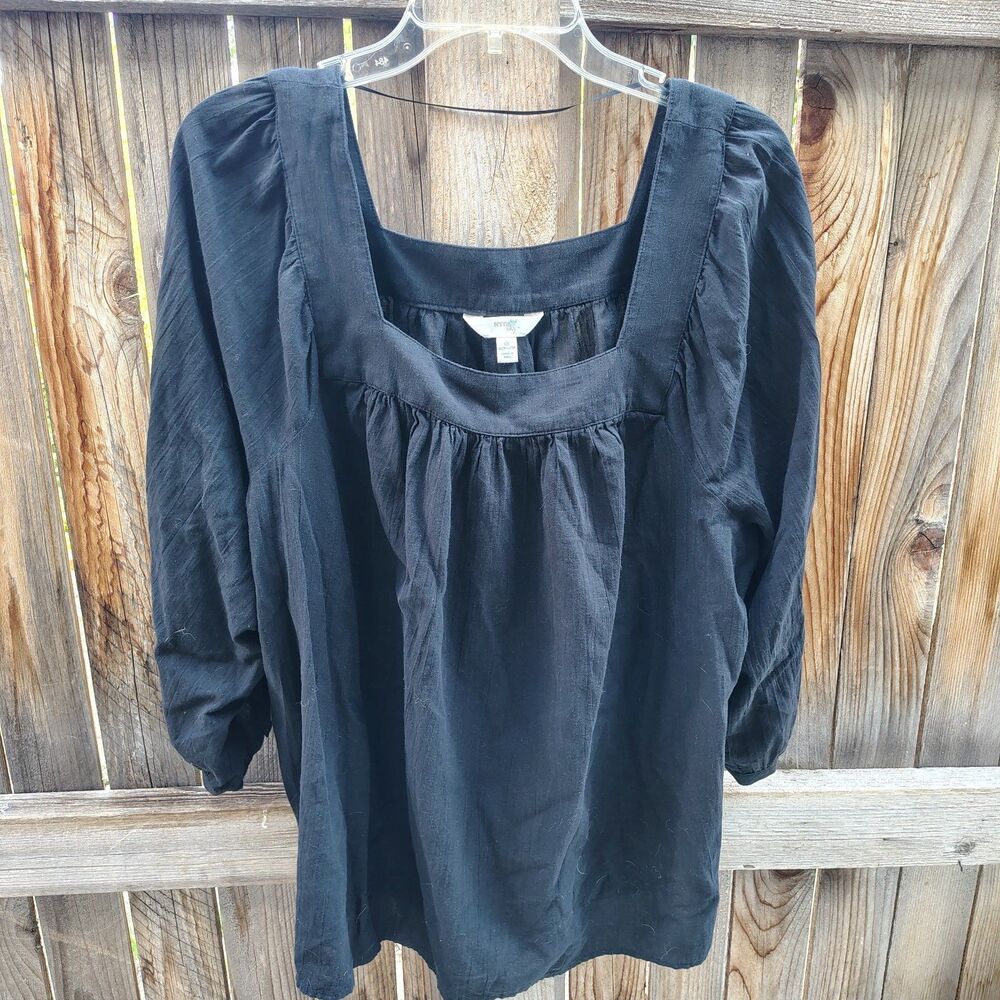 Terra And Sky Black Boxy Neck Top Women's Size 1X Excellent Condition